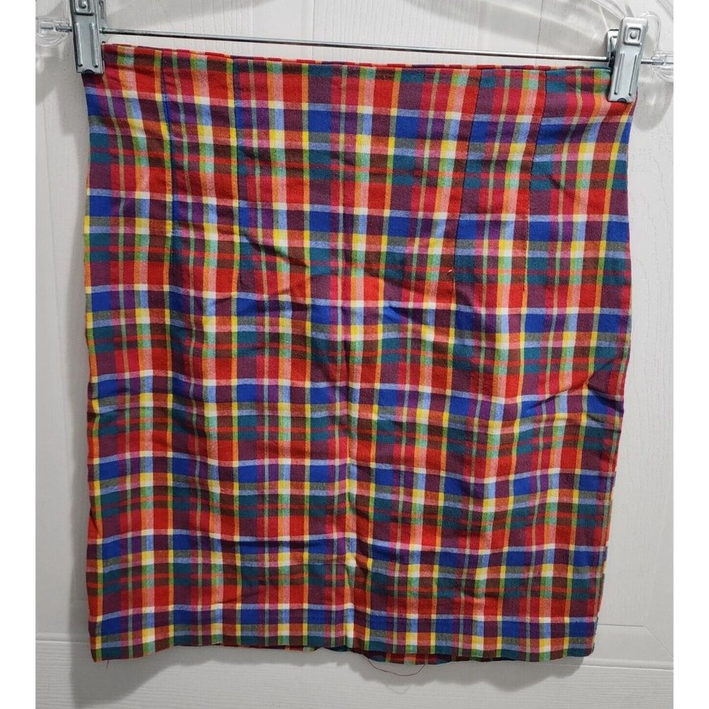 Vintage Palmettos Women's Mini Skirt Multicolor Bright Plaid Made in USA Size 7